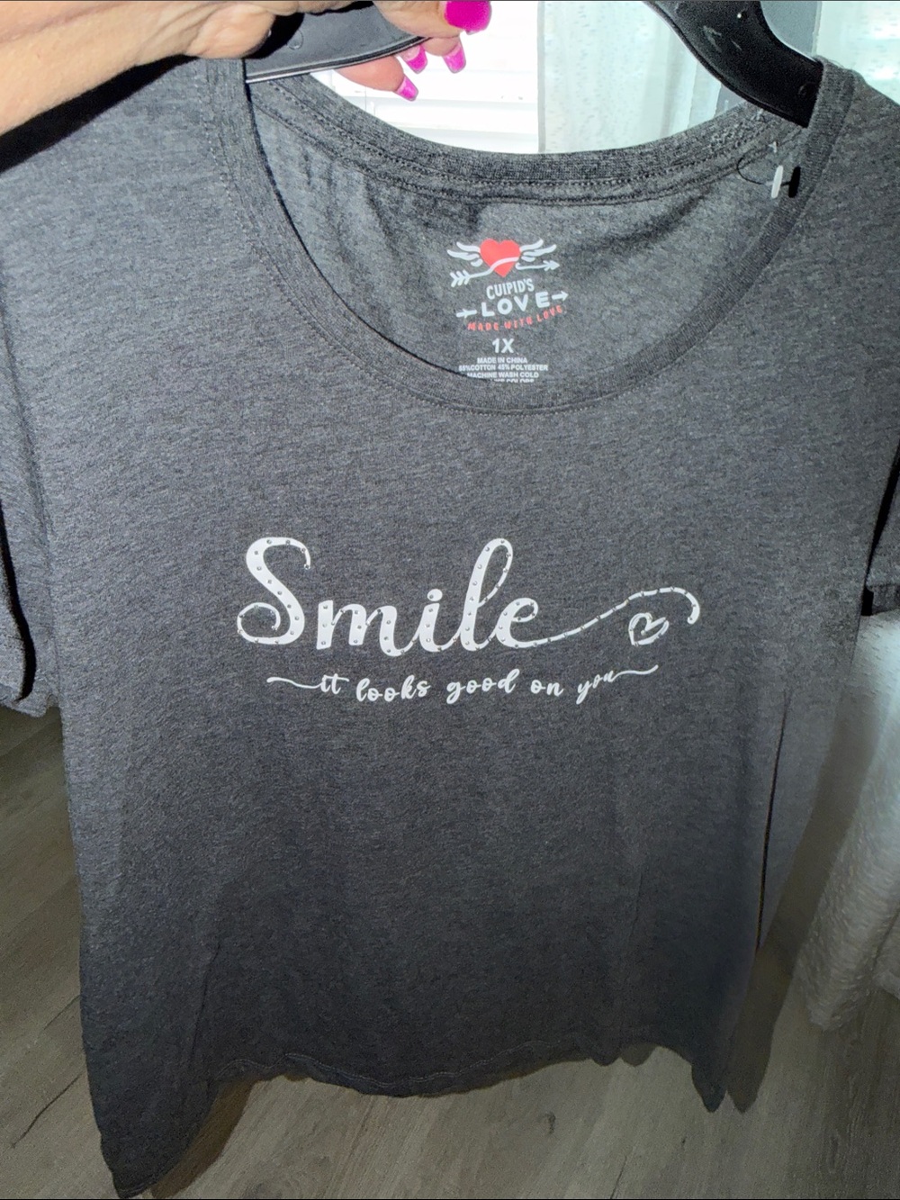 Charcoal 'Smile' Short Sleeve Tee - 1X